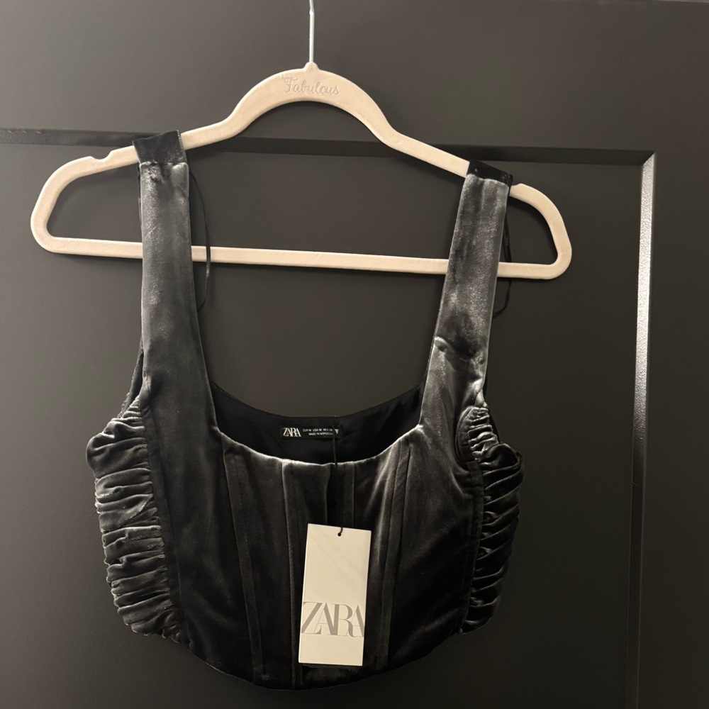 Zara gray Satin/suede Gathered corset Top